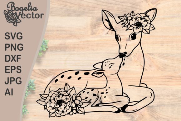 Floral Mom and Baby Deer Graphics for Crafts
